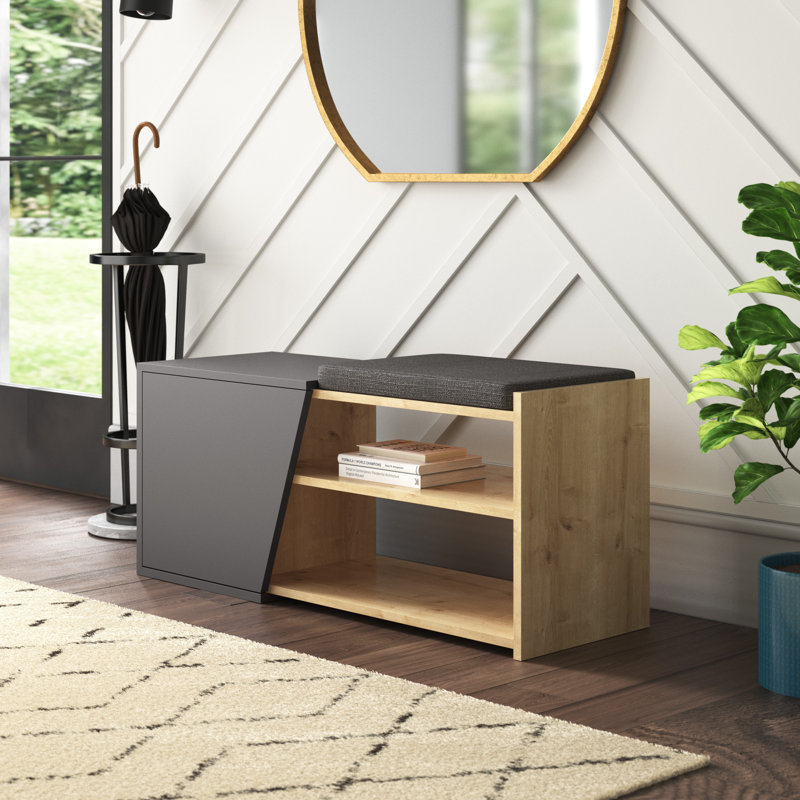 Aero Upholstered Storage Bench Entryway & Hallway Seating with Shoe Storage, Oak/Anthracite