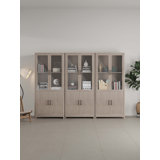 Cabbar Bookcase with Adjustable Shelves and Tempered Glass Doors (Set of 3)