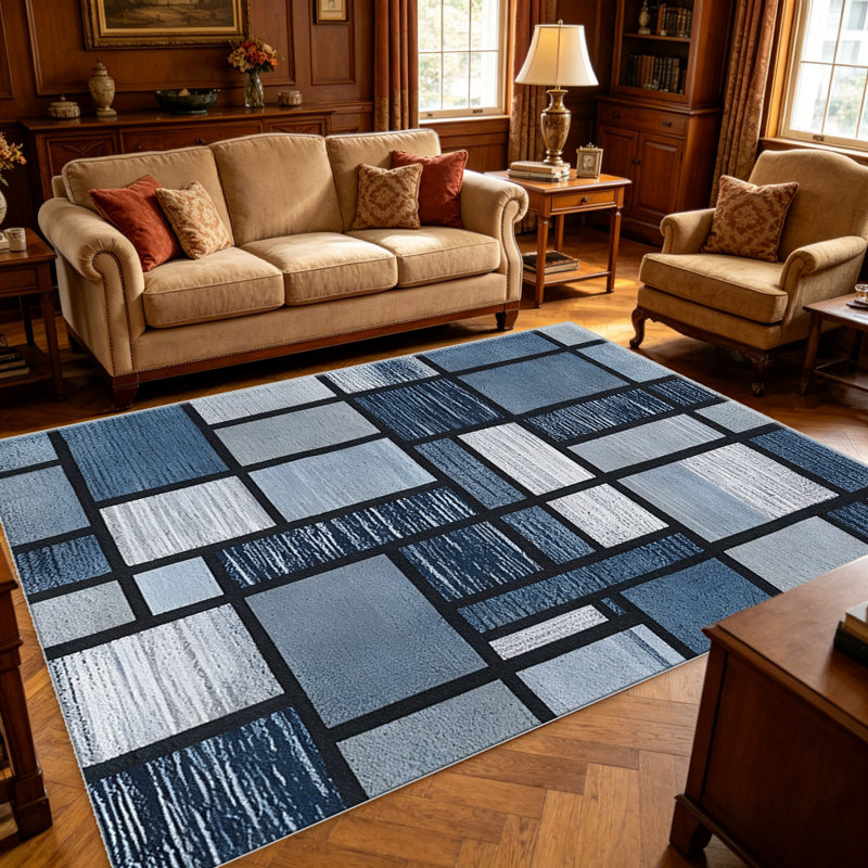 Cool Blue Grid Verse area rugs for Living Room, Soft and Comfortable, Suitable for all seasons, easy to maintain, machine washable Indoor floor mat, Under Table Farmhouse suitable for Bedroom, Dining Room, Study, Patio, Balcony, Home Decor