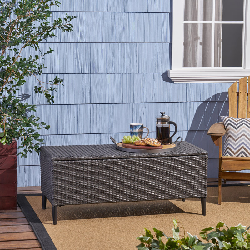 Banc de rangement en rotin pour l'extérieur, Gris