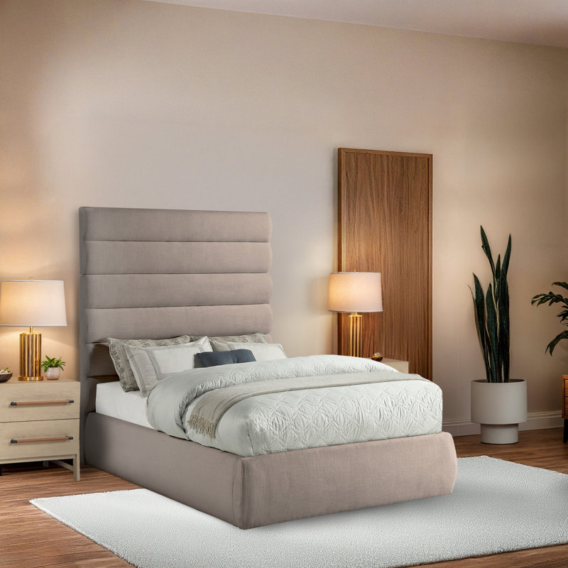 Lit en tissu Adam, Double, Tissu texturé en lin beige