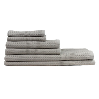 Waffle Bath Towel Set – 6-Piece 100% Natural Cotton Quick-Drying, Super Absorbent, Classic Style