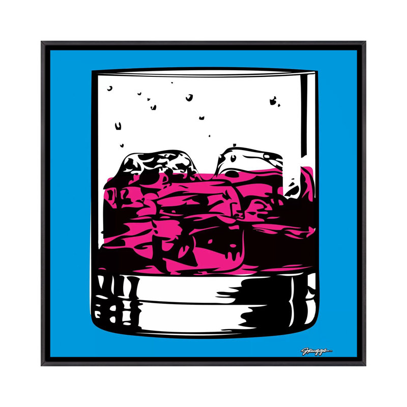 «Cocktail III» par Juggs - reproduction d'art, H 26 po x l 26 po x P 1,5 po, Toile avec cadre noir patiné, Aucun mat