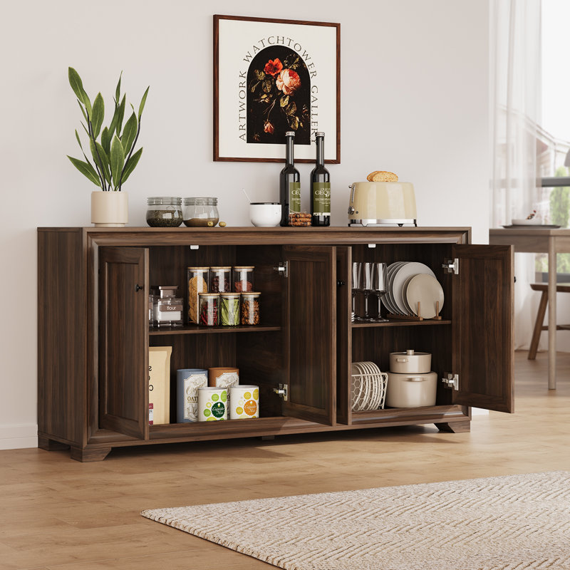 60" Sideboard With Storage, 4 Doors Modern Buffet Cabinet With 2 Large Cabinet & Adjustable Shelves For Dining Room, Kitchen, Entryway