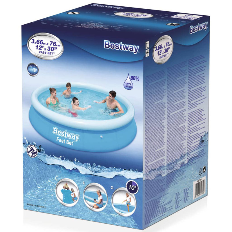 Bestway Fast Set Inflatable Swimming Pool Round, 366cm W x 76cm H