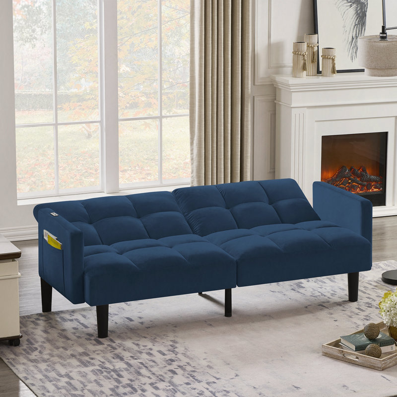 Velvet Futon Couch, Marine