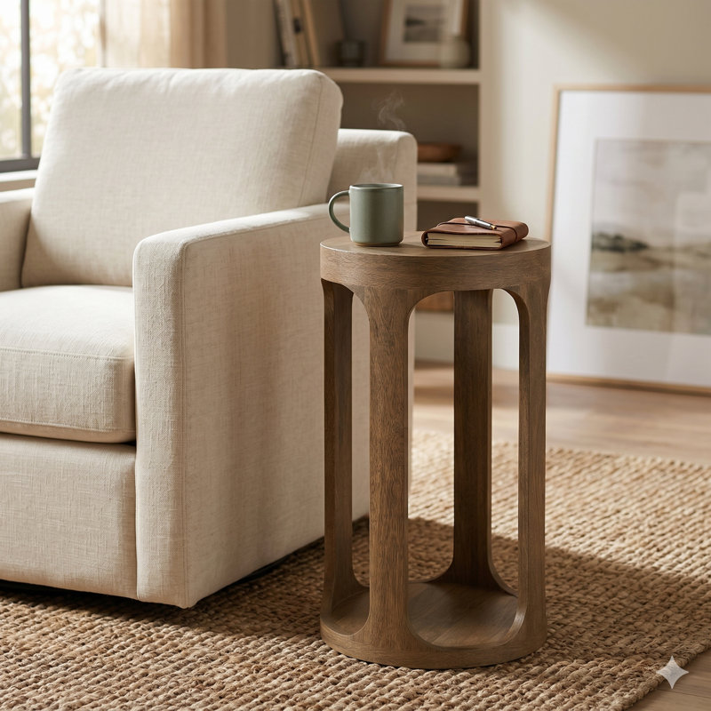Table d'appoint ronde contemporaine en bois de manguier l 12 po avec base ouverte Heather