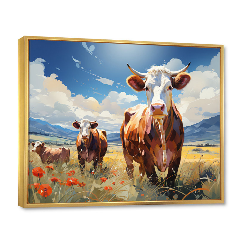 «Betancur Cattle Pastoral Grazers», impression géométrique sur toile, H 34 po x l 44 po x P 1,5 po, Cadre flottant doré