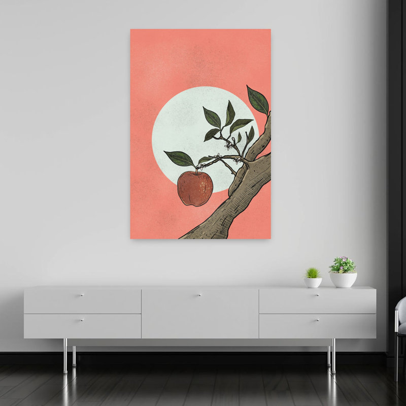 Pomme, soleil, organique, rustique, abstrait, pommier, fruit, nature, art mural, H 60 po x l 40 po