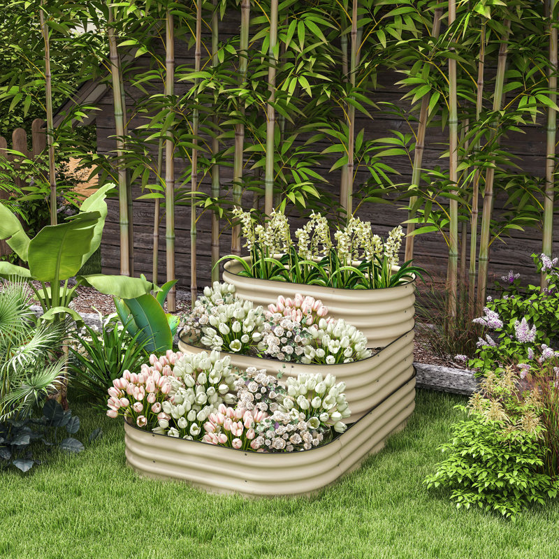 Ensemble de lit de jardin surélevé en acier galvanisé à 3 niveaux Outsunny