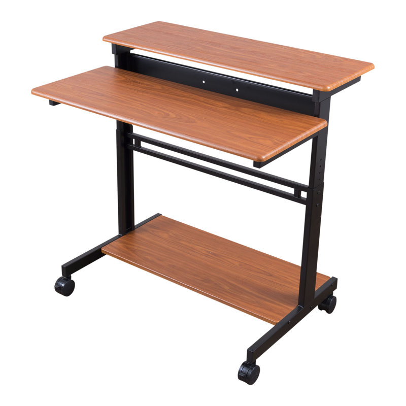 Adjustable Metal Base Standing Desk, Teak/Black, 46.1" H x 39.4" W x 28.8" D
