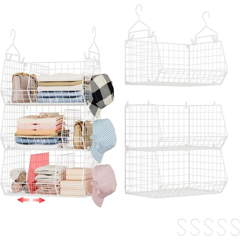 Organisateur de garde-robe à 3 niveaux avec séparateurs, crochets et tablettes pour vêtements, chaussures, sacs à main et accessoires