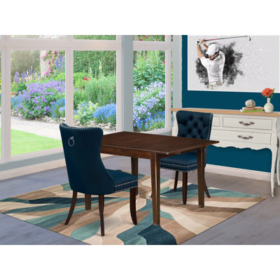 Ensemble de table de salle à manger 3 pièces comprenant une table rectangulaire en bois avec rallonge amovible et 2 chaises rembourrées, acajou