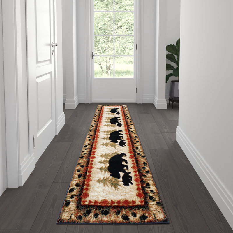 Spuyten Wandering Bear and Cub Rustic Olefin Area Rug - Jute Backing, Runner 2' x 7'