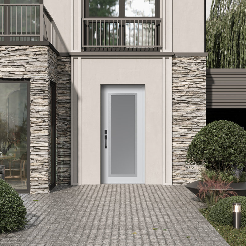 Porte d'entrée pré-suspendue Panel1 panneau acier argenté blanc / blanc, Oui, Gelé