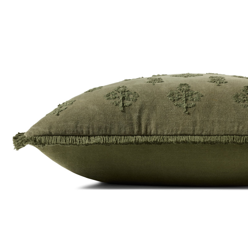 Olive Embroidered Botanical 18'' Throw Pillow with Poly Insert