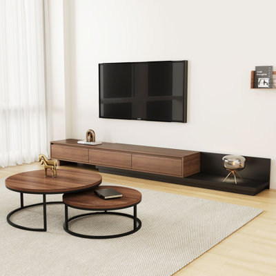 2-piece Set, Expandable Tv Cabinet With Three Drawers And Nesting Coffee Table