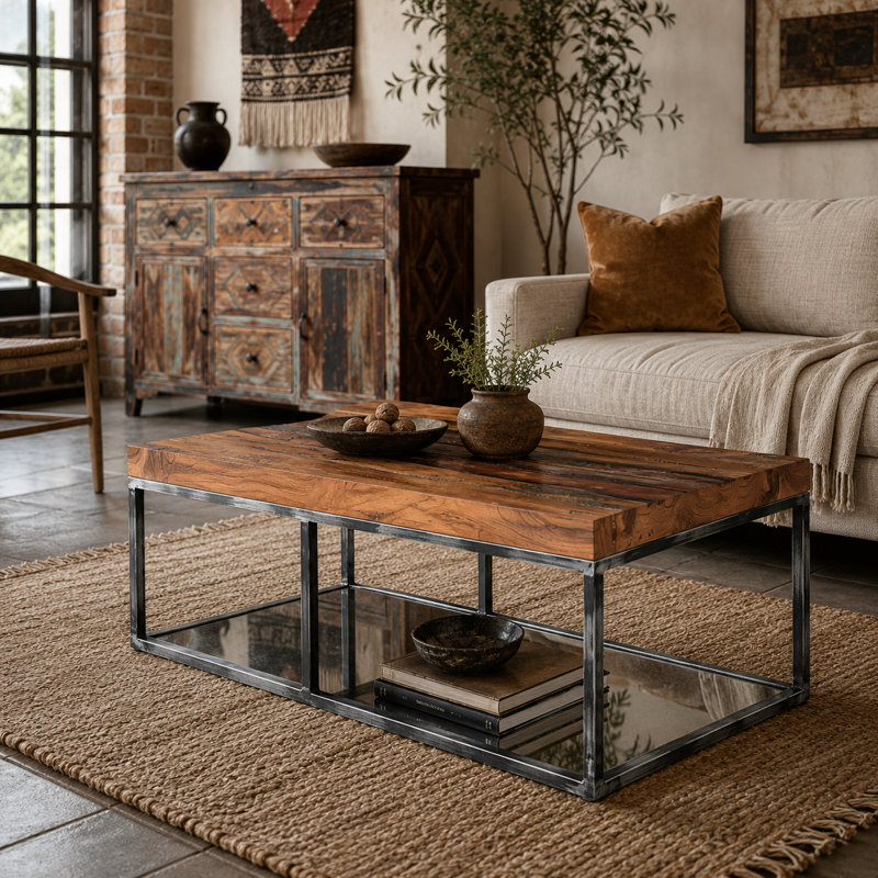 Table basse en bois brûlé, 47 x 24 x 18