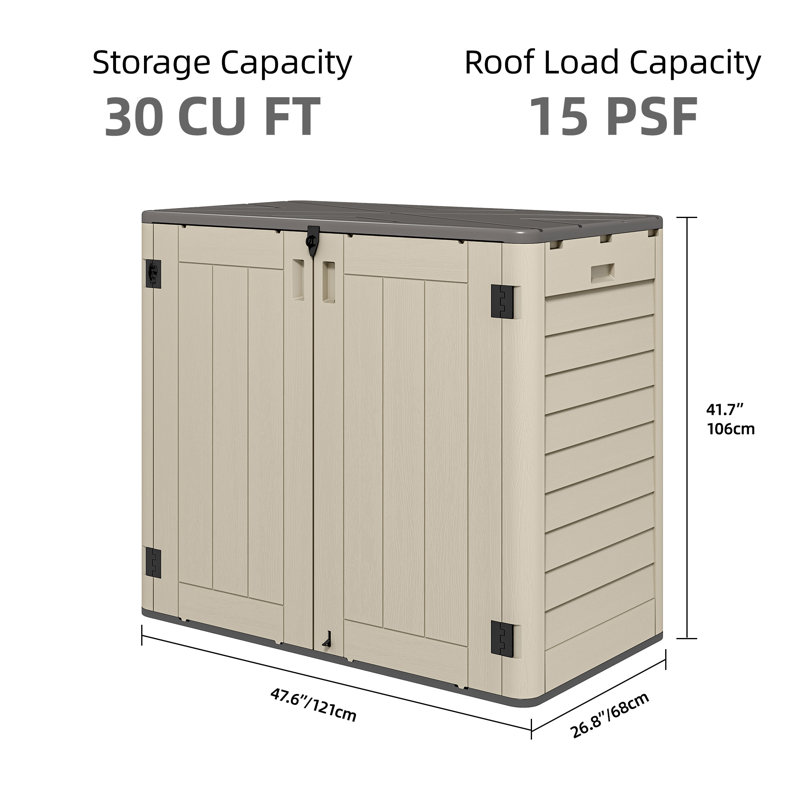 4 ft.W X 3.5 ft.H Outdoor Storage Unit with Shelving, Beige, 30 cuft
