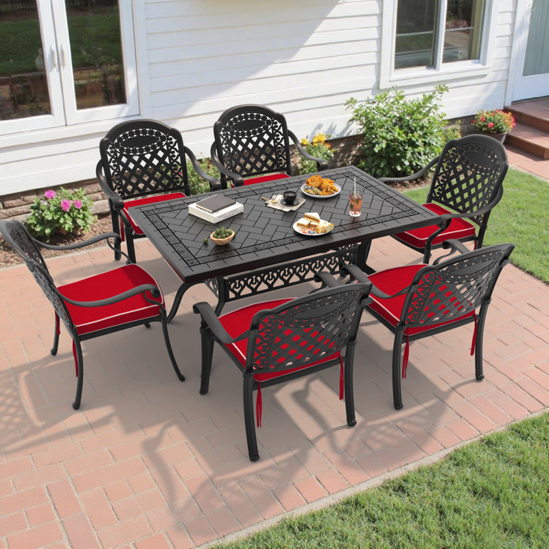 6-Person Square Outdoor Dining Set With Red Color Cushions