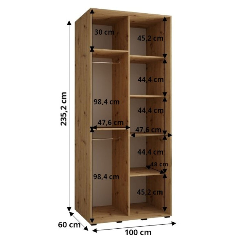 Sliding Wardrobe Vado, Natural, 235.2cm H x 100cm W x 45cm D