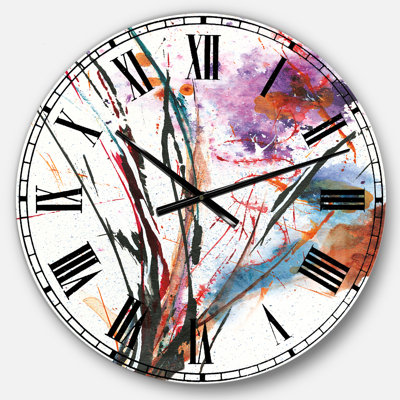 Abstrait peint à la main fleurs mauves et bleues - Horloge murale traditionnelle