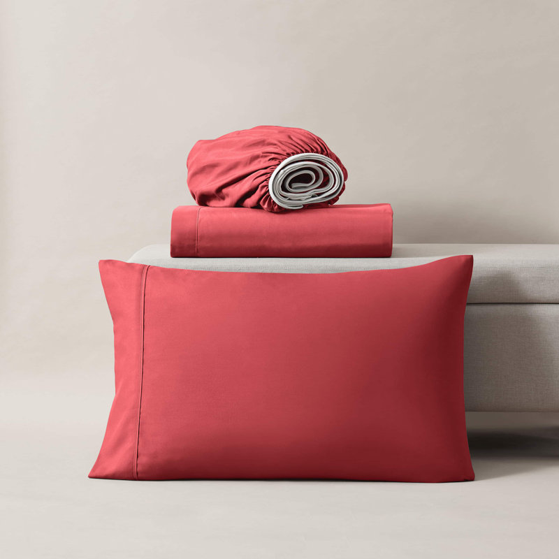 Hotel Collection Soft Breathable Bed Sheet Set with Deep Pocket Fitted Sheet, Coral Pink