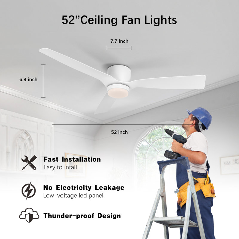 Ventilateur de plafond encastré blanc Morden de 52 po avec éclairage et télécommande