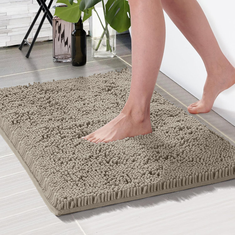 Chenille Non-Slip Non-Slip Bath Mat, Silver, 40cm Width X 60cm Length
