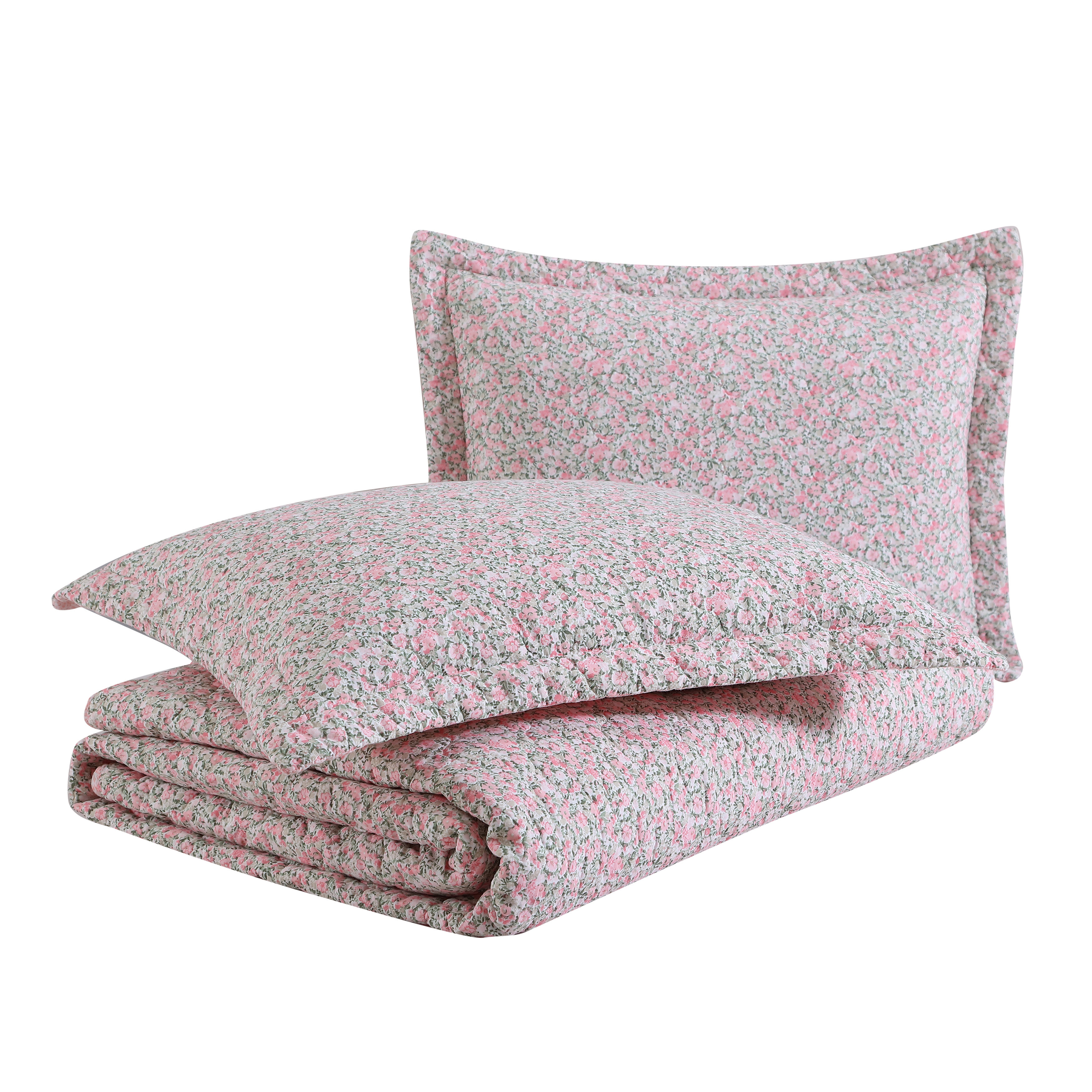 Laura Ashley Loveston 3-Piece Pink Cotton Full/Queen Quilt Set