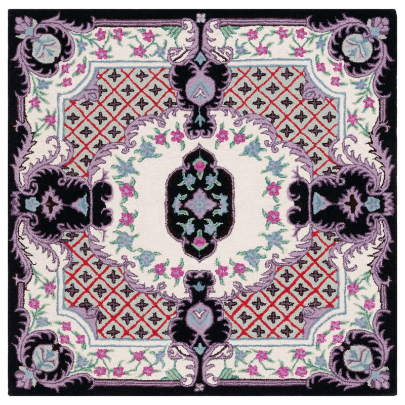 Dalayssa Hand Tufted Wool Floral Rug, Square 5'