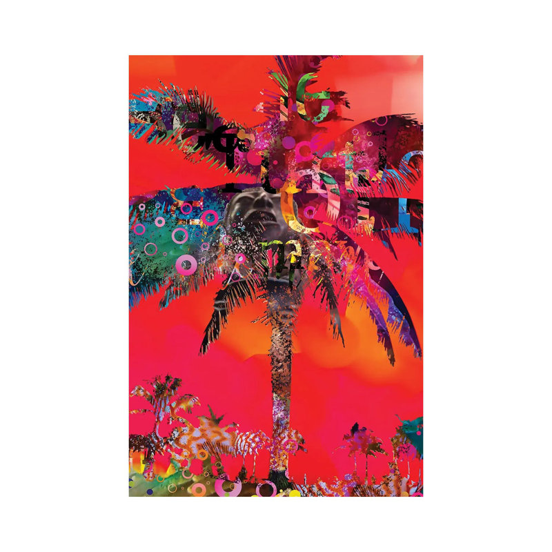 Red Palm With Type by David Loblaw - Wrapped Canvas Painting, 20.32 cm H x 30.48 cm W