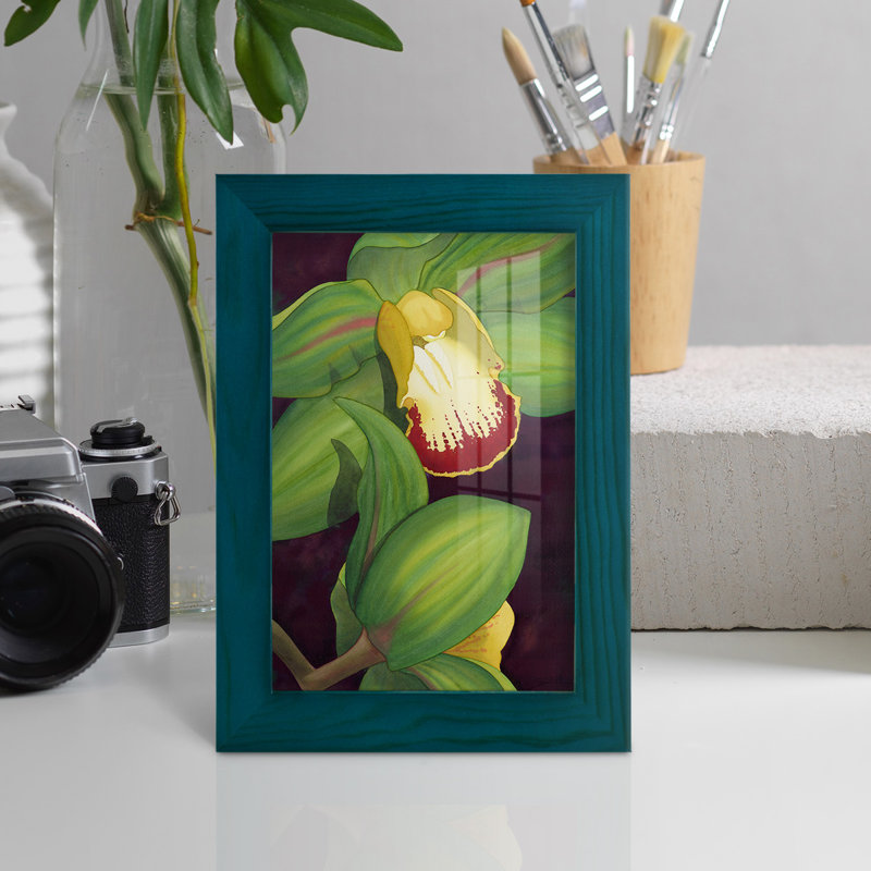 " Lime Orchid II ", 8" H x 6" W x 1" D, Blue Framed