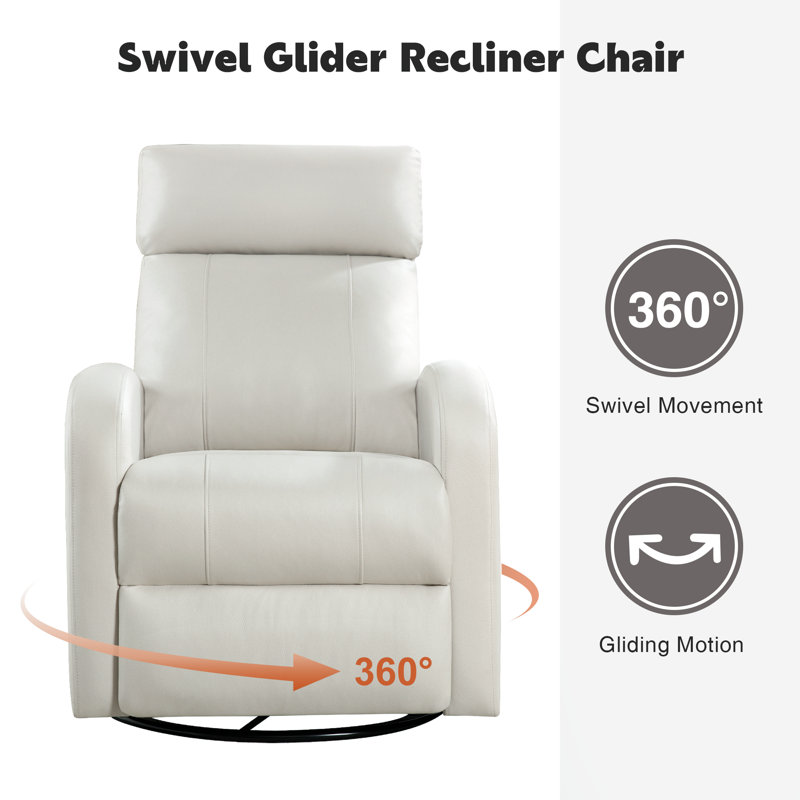 Siru 30.3'' Faux Leather Swivel Reclier Chair, Beige