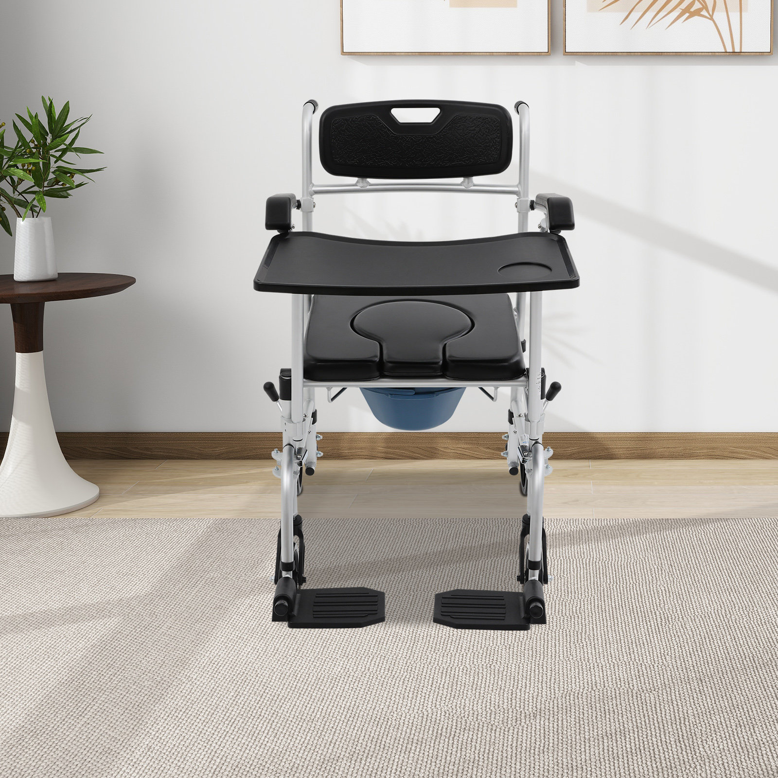 Fauteuil Roulant De Toilette VEVOR - 4 Roues Verrouillables - Capacité 158 Kg - Noir