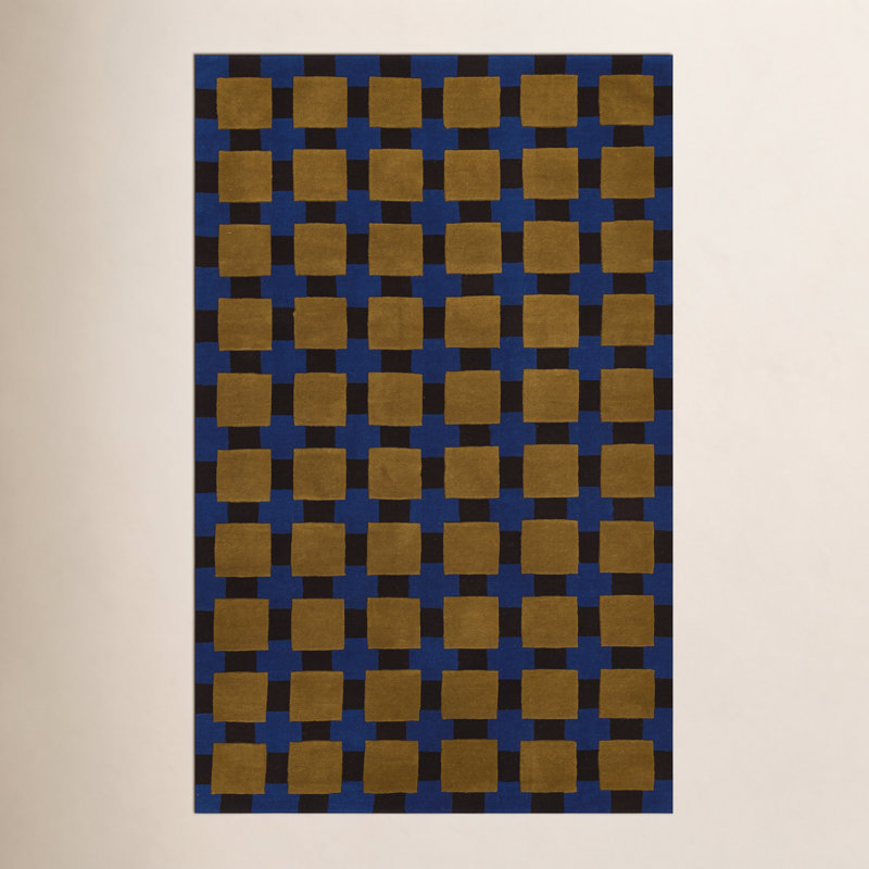 Tapis touffeté à la main Bauhaus, Rectangle 9 pi x 12 pi, Blue