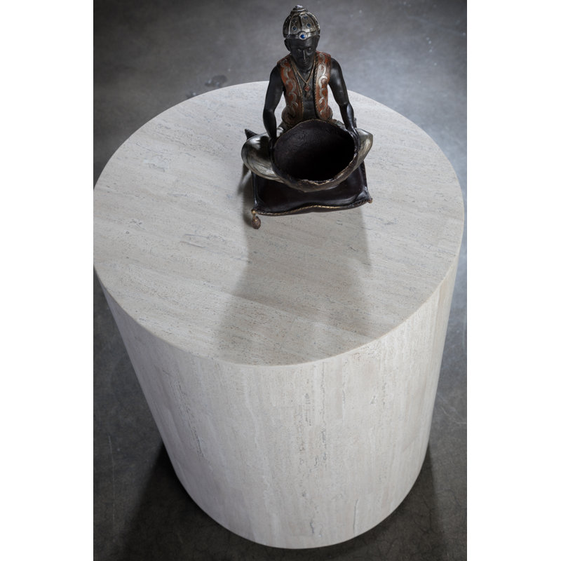 Signature Designs Cassio Stone Drum End Table, 23.5" H x 18" W x 18" D