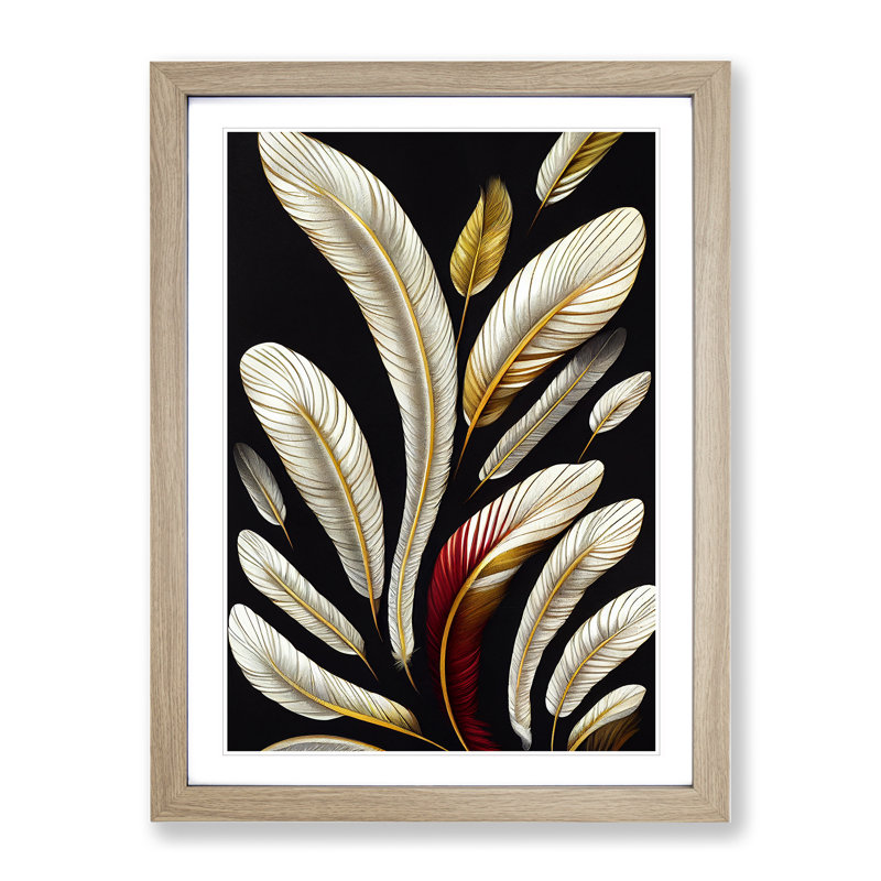 Serene Feathers - Single Picture Frame Print, 64cm H x 46cm W x 2cm D, Oak