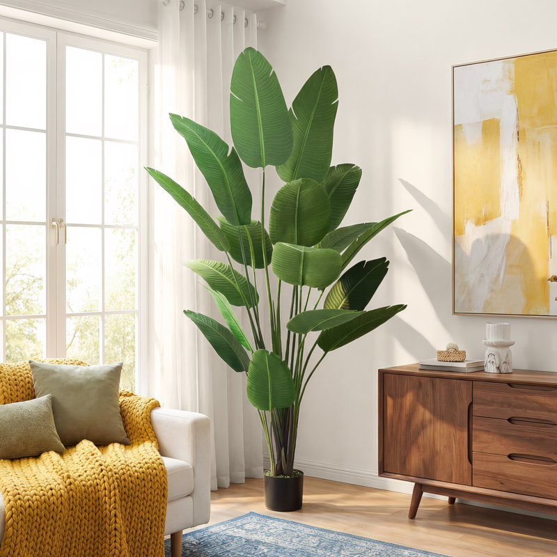 Vanora Birch Lane Artificial Bird of Paradise in Pot with Dried Moss, UV Resistant, 4 / 5 / 6 / 7 Feet, 80" H x 7" W x 7" D