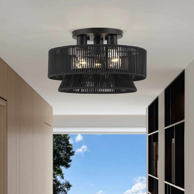 Colas 3 Light Antique Brass Large Semi-flush, 9.25" H x 15" W x 15" D, Black, Matte Black