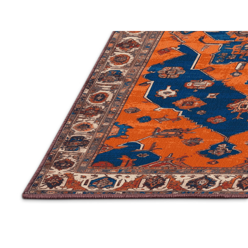 Tapis brun Tabriz lavable à la machine, Carré 5 pi