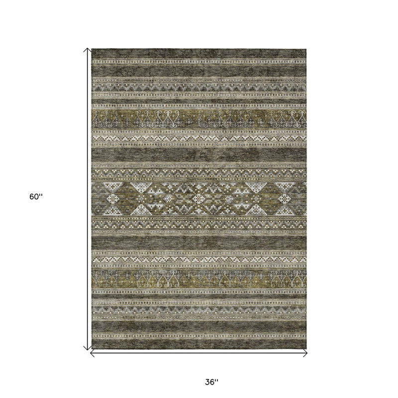 3' X 5' Taupe Beige And Ivory Southwestern Washable Indoor Outdoor Area Rug