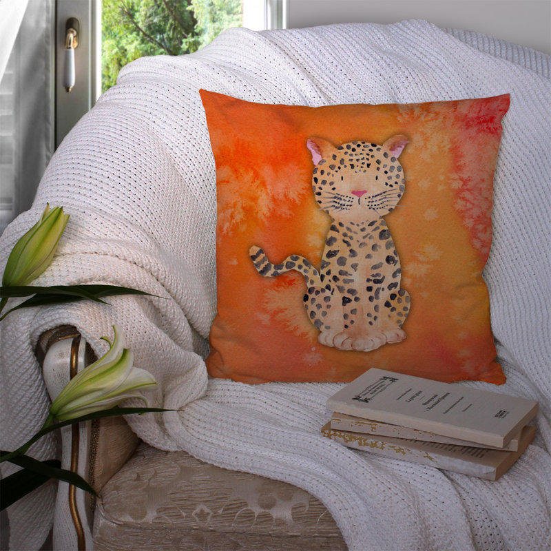 Leopard Watercolor Indoor/Outdoor Throw Pillow, 14" x 14"