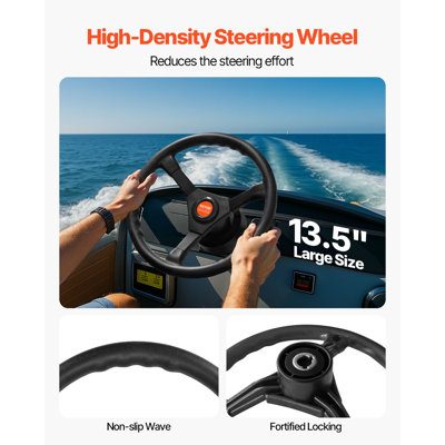 Outboard Steering System 10' Steering Cable Marine Steering System 3/4'' Steering Shaft with 13.5 Inch Wheel Flat Interface Marine Steering Kit for Yachts and Waterborne Vehicles, Black