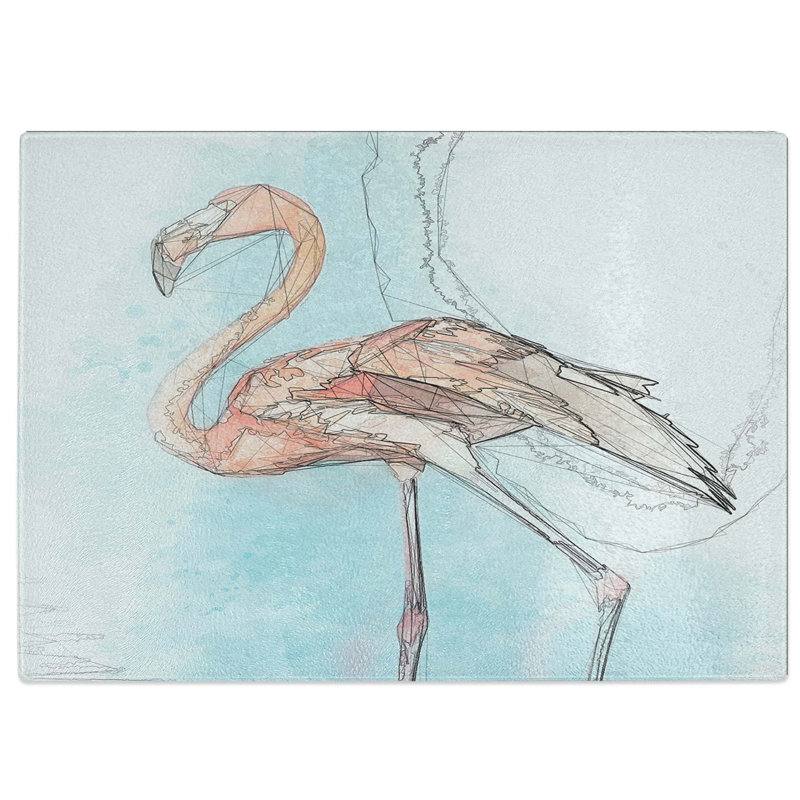 Glass Flamingo Bird in Abstract Chopping Board, 28.5 cm W x 20 cm L
