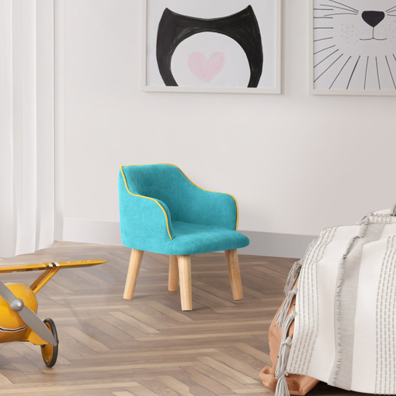 Chaise basse en bois avec dossier Home, Bleu clair