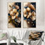 «Bouquet d'hibiscus brun et bleu», 2 pièces sur toile