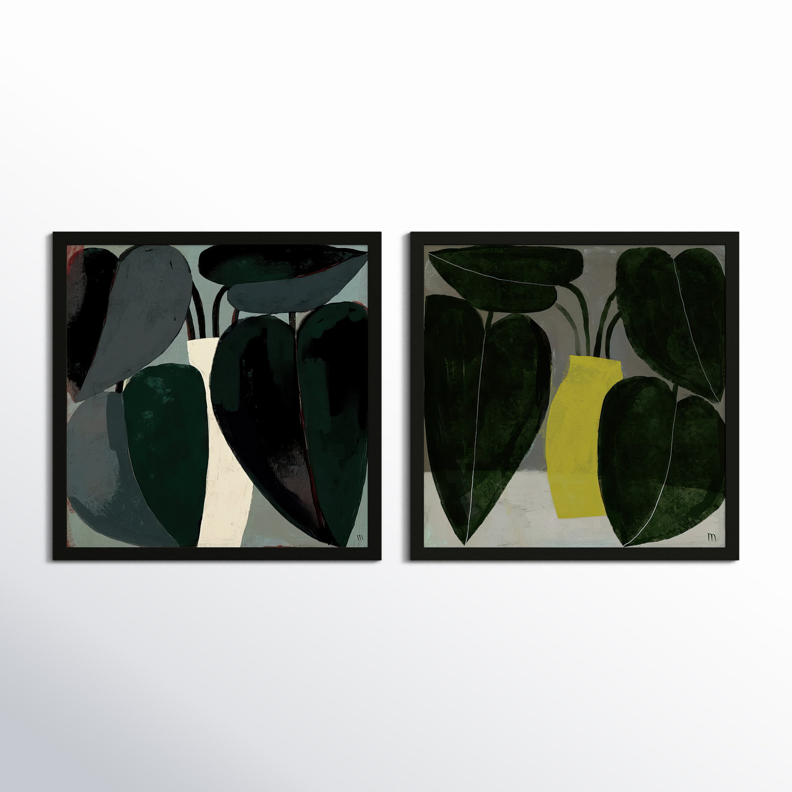 Plant "Plant" 2-Piece Painting Set, 36" H x 36" W, Black