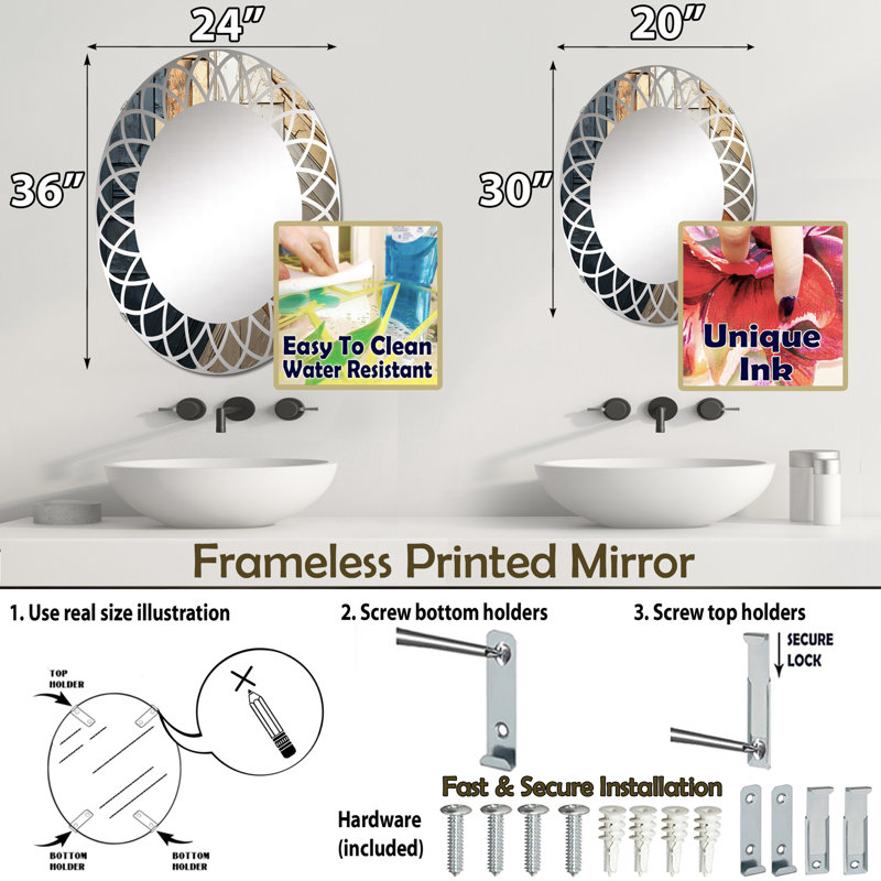 Or gris brillant géométrie II - miroir mural moderne ovale, 30 po x 20 po