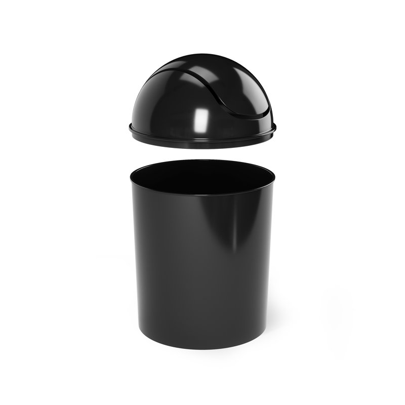 Black Plastic Swing-Top Mini Wastebasket, 1.25 Gallons